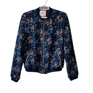 Zara Trafaluc Long Sleeve Blue Multicolored Floral Chiffon Jacket Cardigan Fall